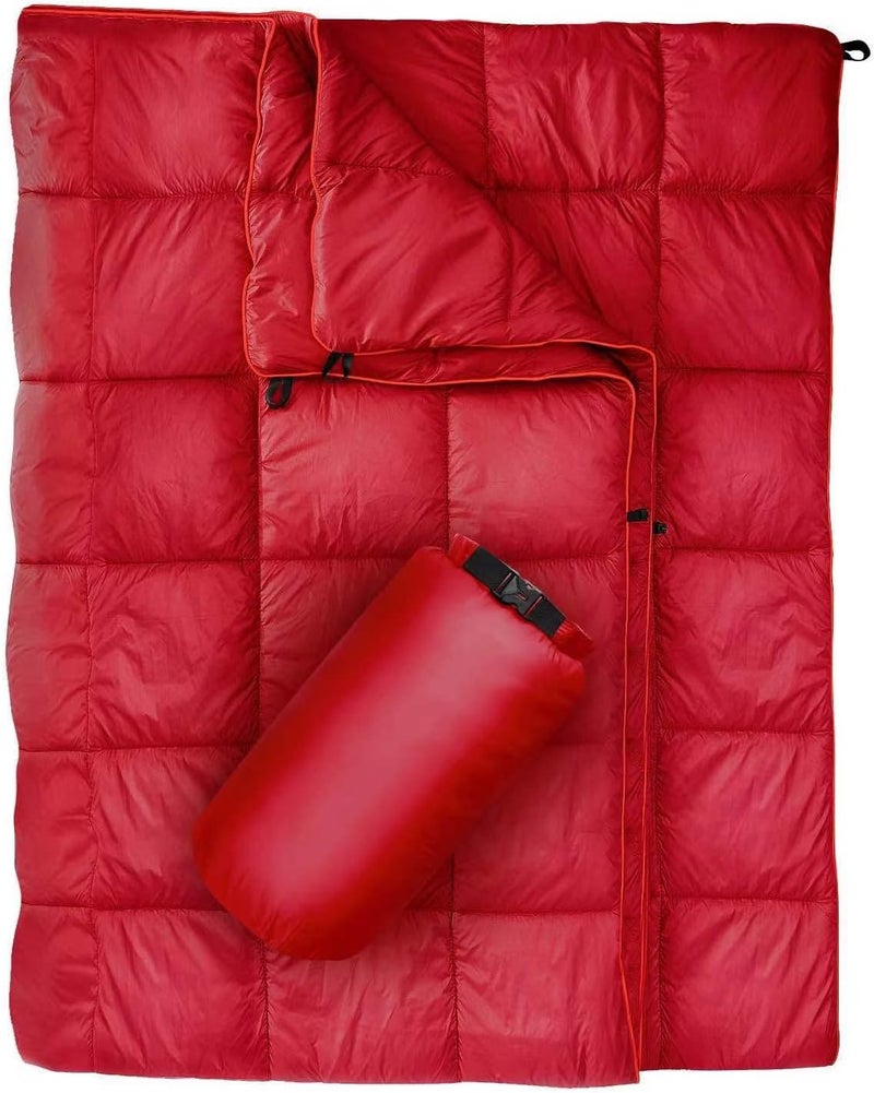 GLORSIGN Outdoor Puffy Camping Blanket, Lightweight Down Alternative Puffy Printed Camping Large Ultra Warm Hammock Top Quilt Waterproof Blanket for Traveling Picnic Beach Party Cold Weather (Red) - Image 1